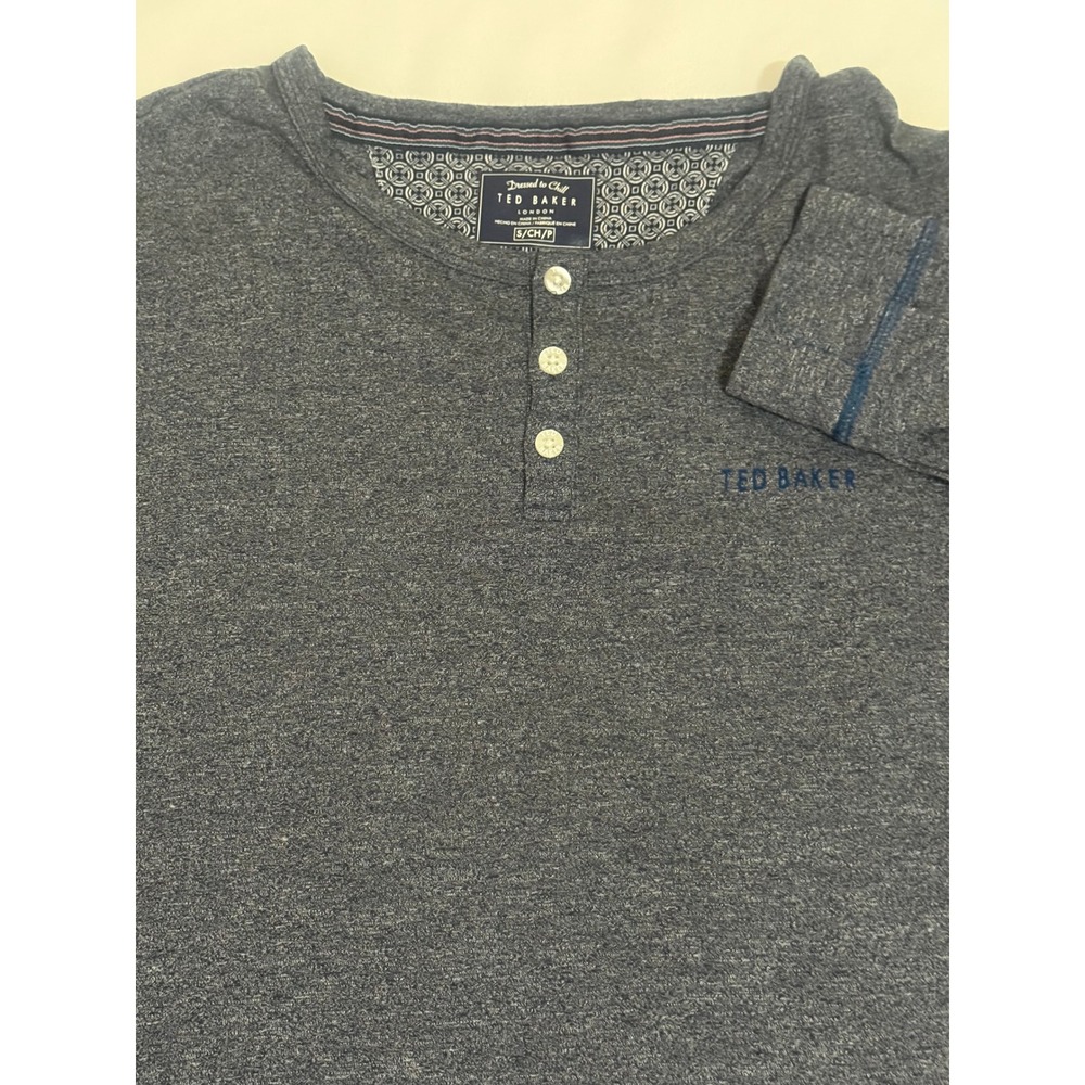 Ted Baker Men Charcoal Gray Heather Dressed to Chill‎ Henley Long Sleeve Shirt S